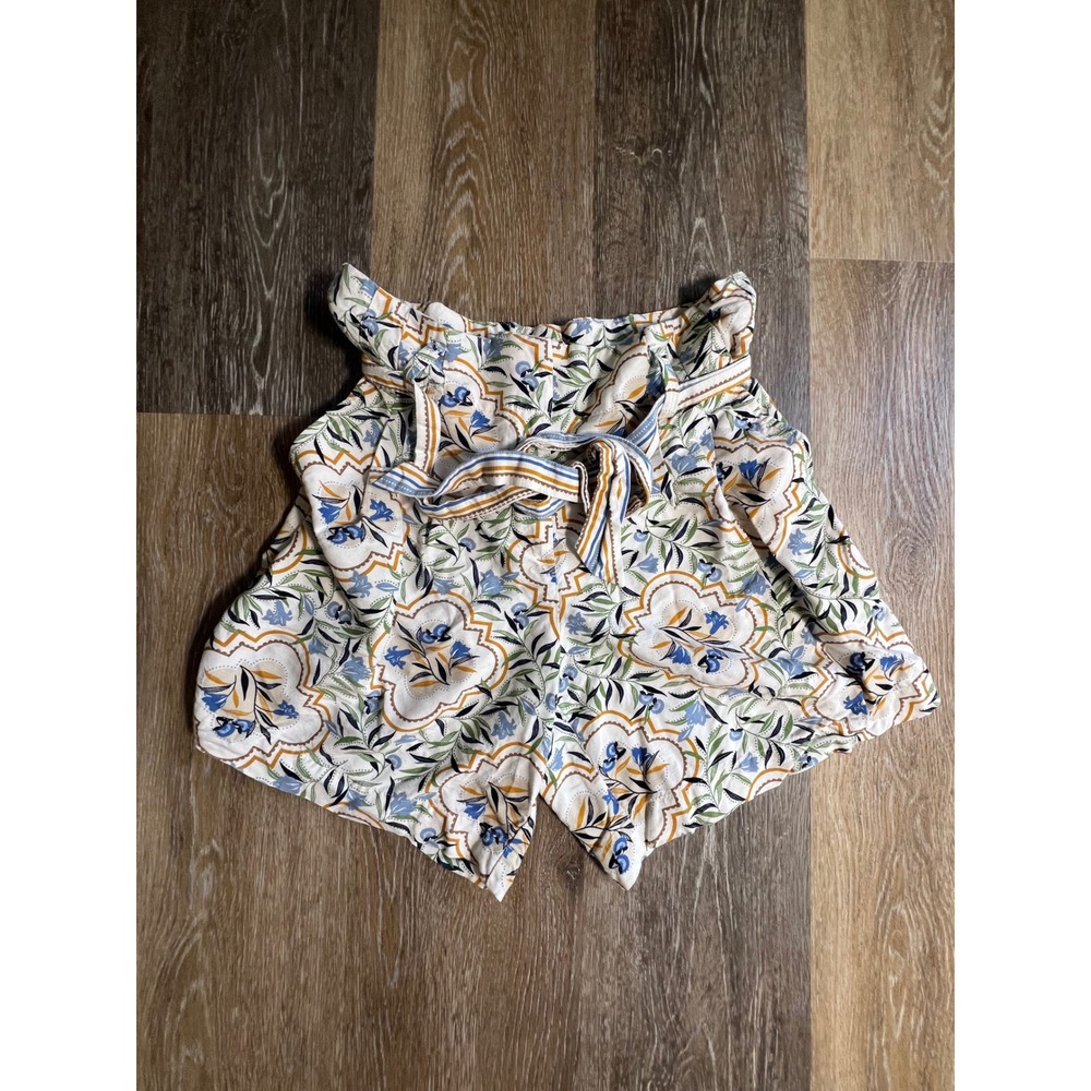 Ann Taylor Factory Paperbag Shorts Womens 0 White Floral Tile Print‎ Tie